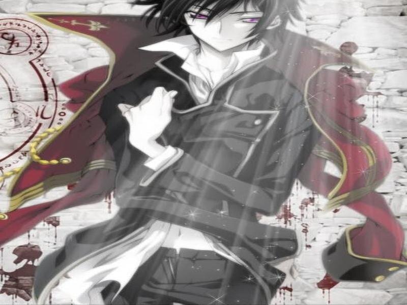 Anime Character in Uniform — Black, Dramatic, Blood Splatters