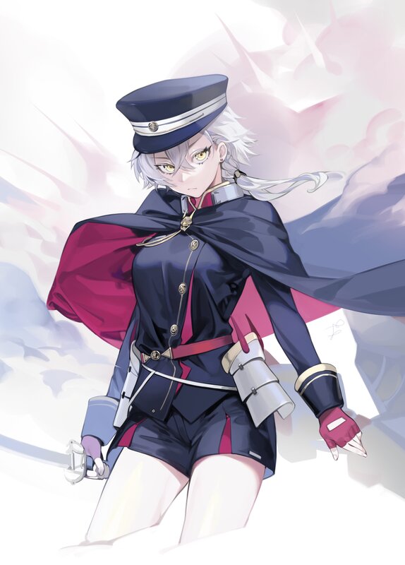 Anime Character in Uniform — Blue, Dramatic, Digital Art, Sword