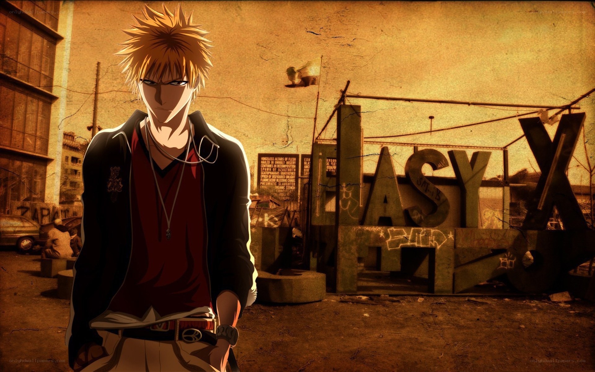 Anime character in urban setting