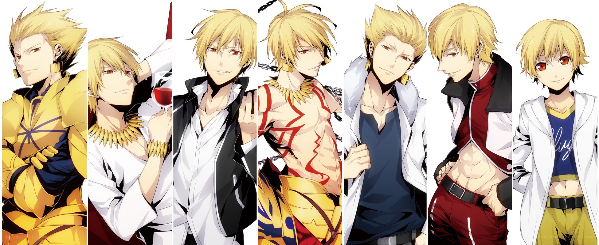 Anime character in various outfits