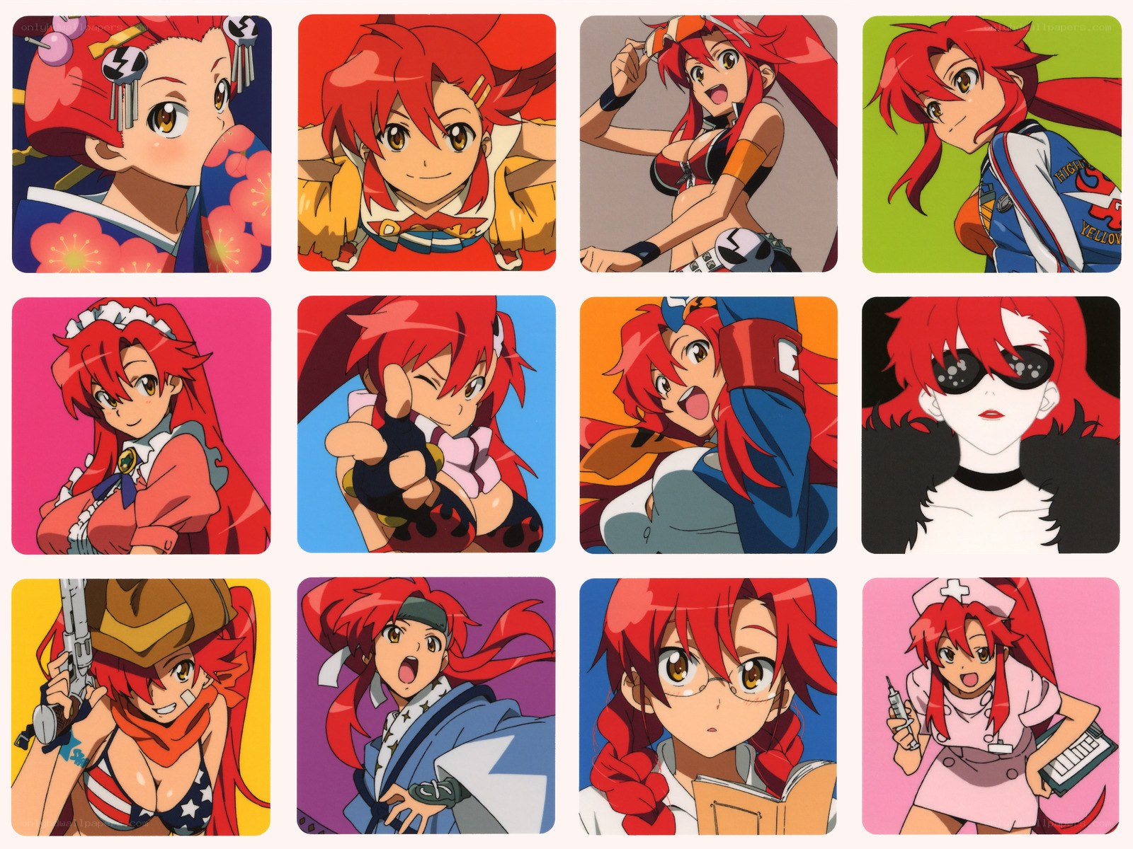 Anime character in various outfits