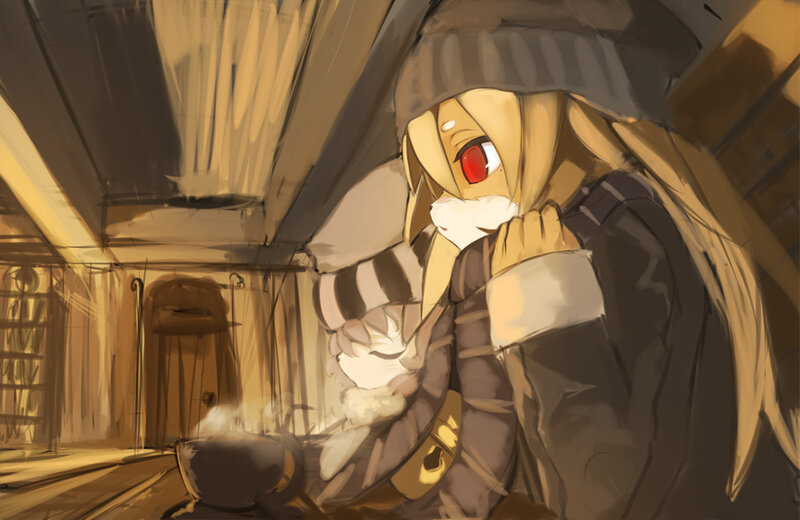 anime character in warm room