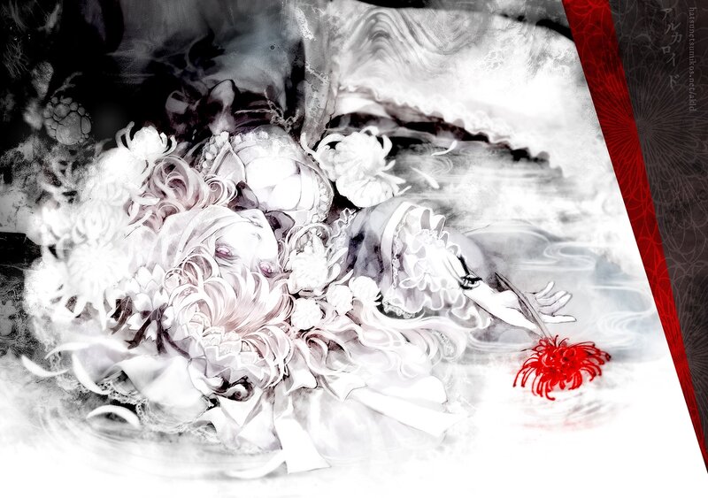 Anime Character in Water — Black, Dramatic, Digital Art