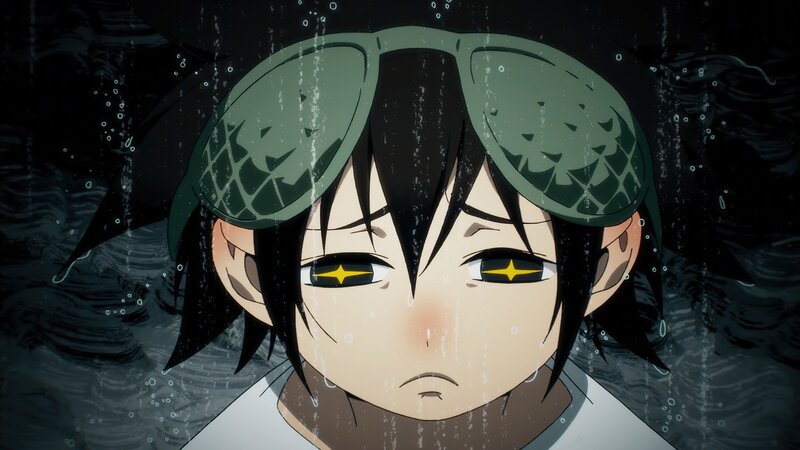 Anime Character in Water — Black, Dramatic, Goggles