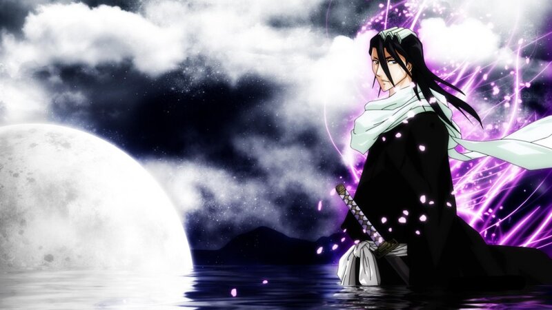 Anime Character in Water — Black, Dramatic, Night, Moon