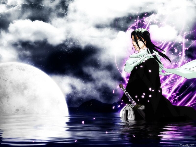 Anime Character in Water — Black, Dramatic