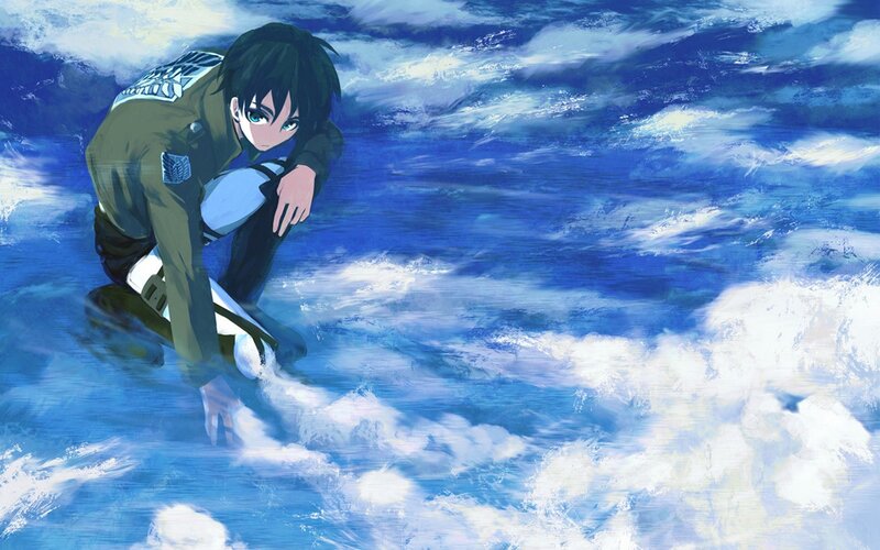 Anime Character in Water — Blue, Dramatic, Digital Art, Ocean
