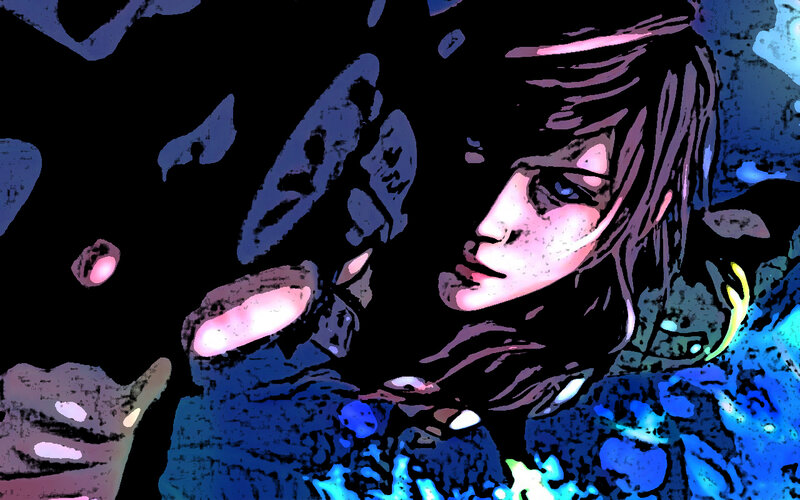 Anime Character in Water — Blue, Dramatic, Manga