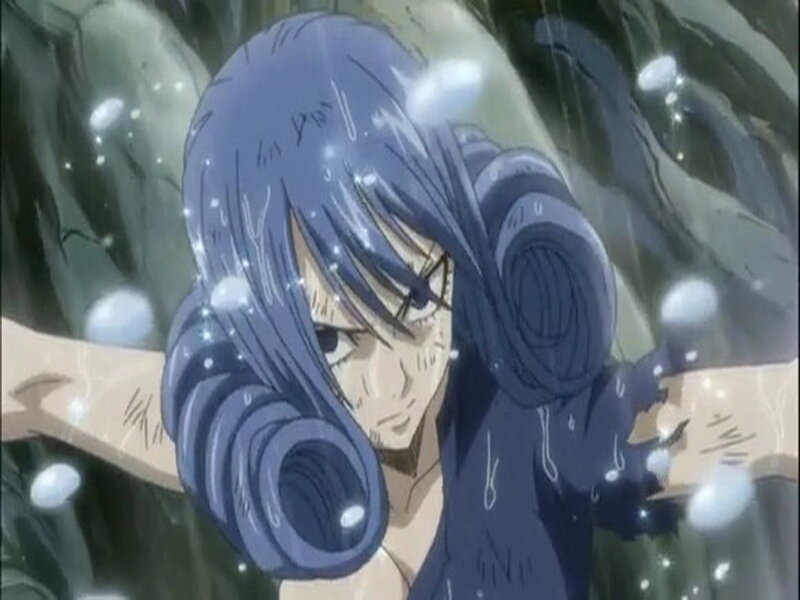 Anime Character in Water — Blue, Dramatic, Rain