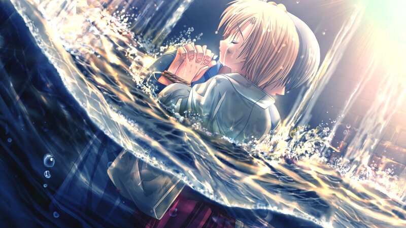 Anime Character in Water — Blue, Dramatic