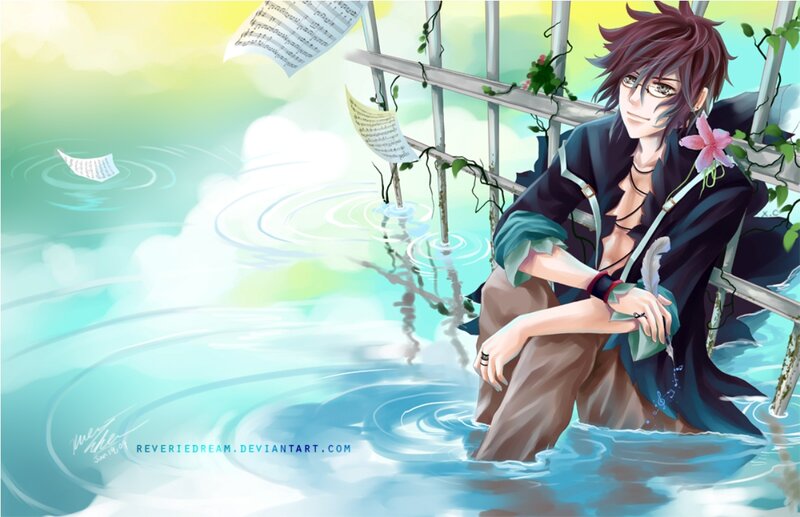 Anime Character in Water — Blue, Serene, Afternoon