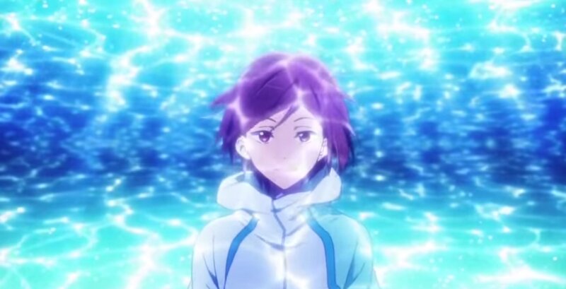 Anime Character in Water — Blue, Serene, Sparkles