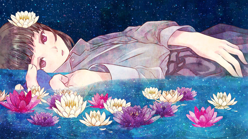Anime Character in Water — Blue, Serene