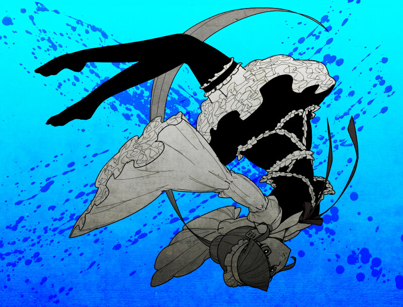 Anime Character in Water — Blue