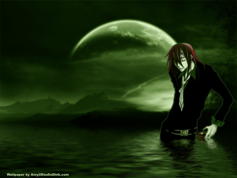 Anime Character in Water — Green, Dark, Mysterious