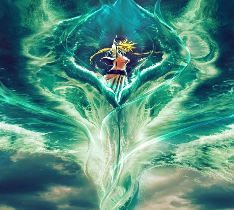 Anime Character in Water — Green, Dramatic