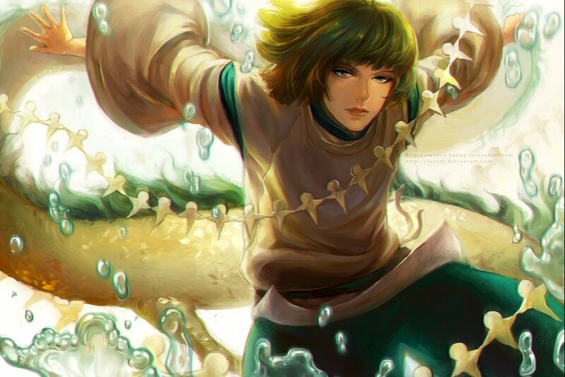 Anime Character in Water — Green, Dynamic