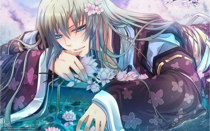 Anime Character in Water — Purple, Serene, Spring
