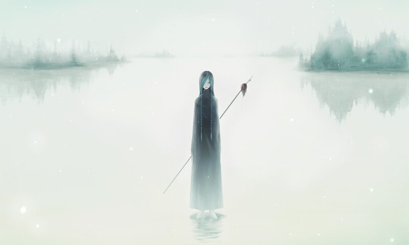 Anime Character in Water — White, Serene
