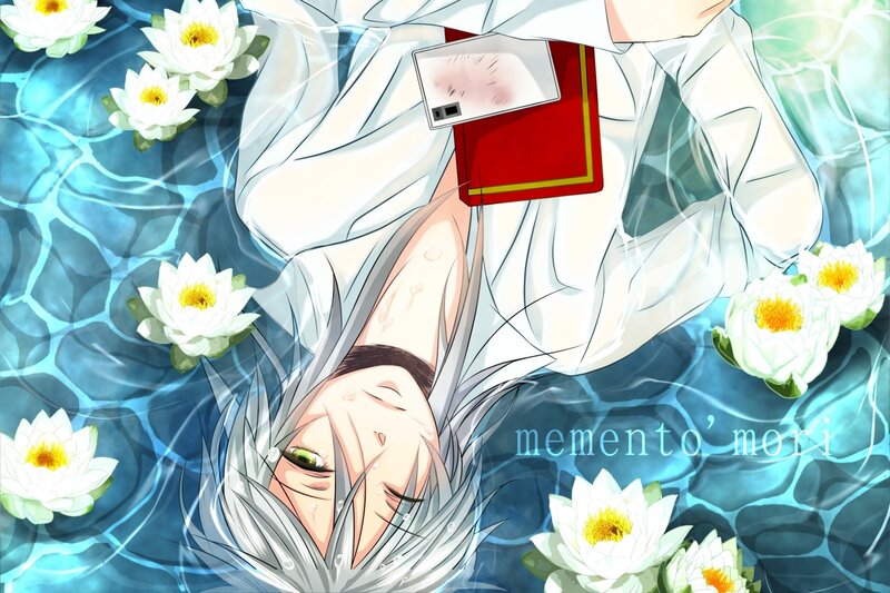 Anime character in water with lotus flowers