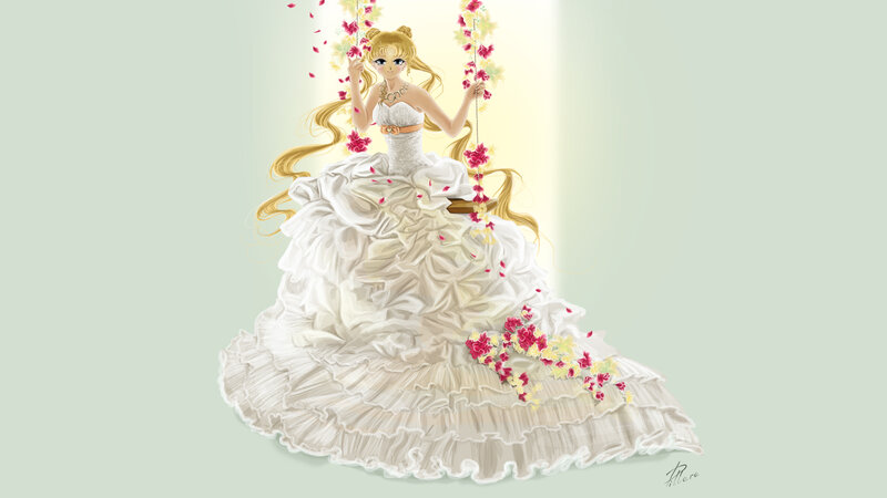 Anime Character in Wedding Dress — White, Serene