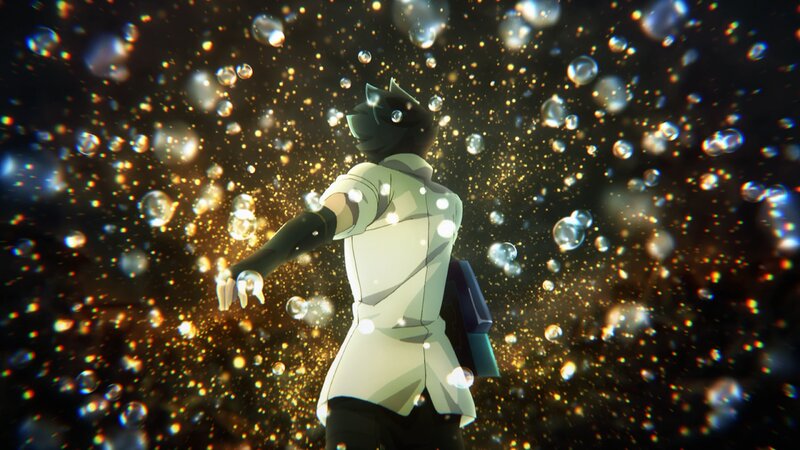 Anime Character in White Coat — Black, Dramatic, Night