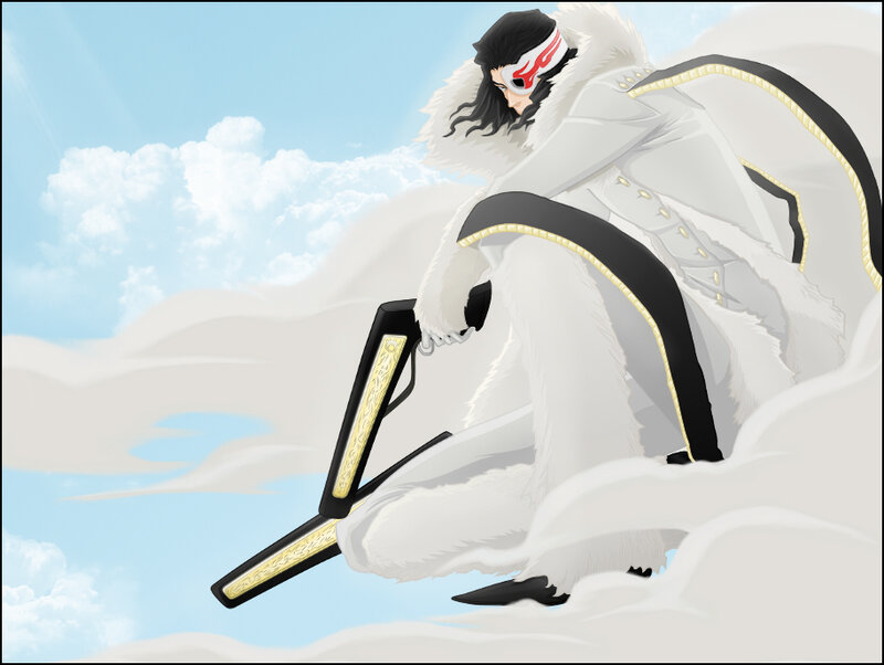 Anime Character in White Coat — Dramatic, Sword