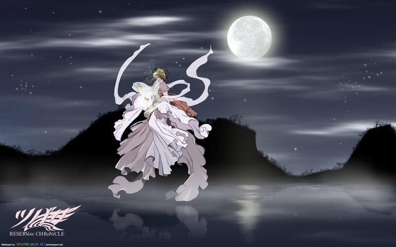 Anime Character in White Dress — Dramatic, Night