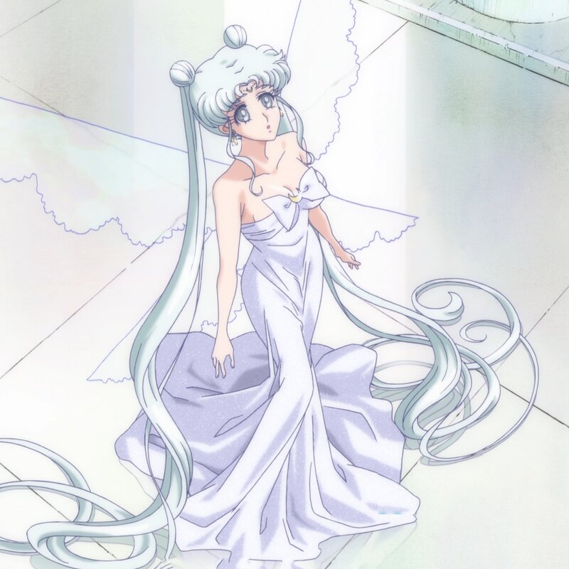 Anime Character in White Dress — Serene, Long Hair