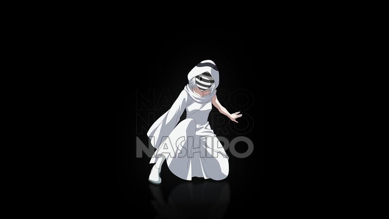 Anime Character in White Robe — Black, Dramatic, Black Background