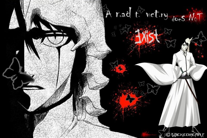 Anime Character in White Robe — Black, Dramatic, Intense