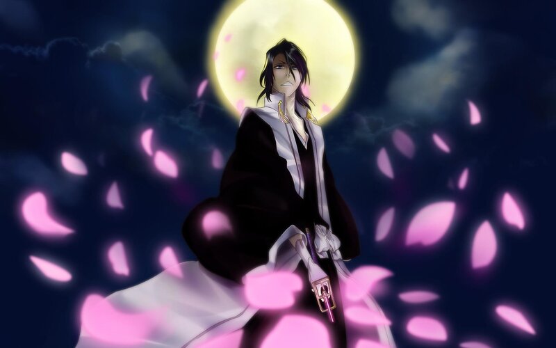 Anime Character in White Robe — Black, Dramatic, Night