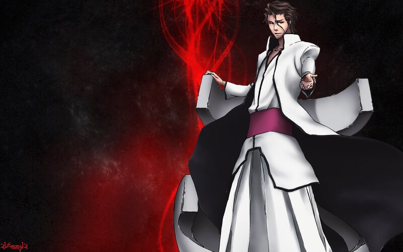 Anime Character in White Robe — Black, Dramatic, Red Energy