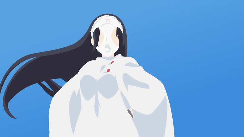Anime Character in White Robe — Blue, Dramatic, Long Black Hair