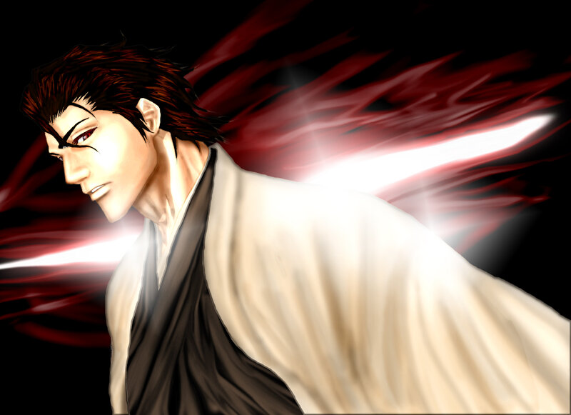 Anime Character in White Robe — Dramatic, Red Energy