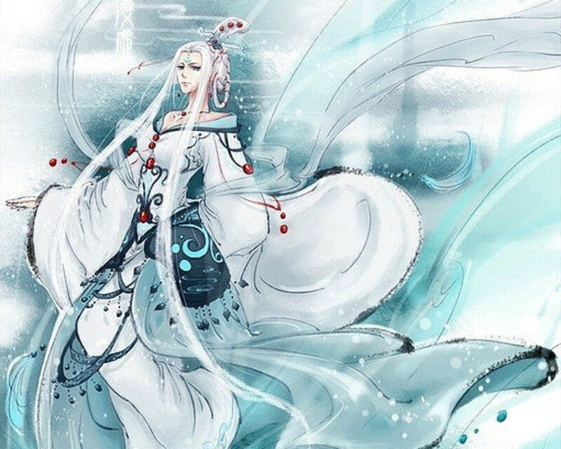 Anime Character in White Robe — Serene, Digital Art