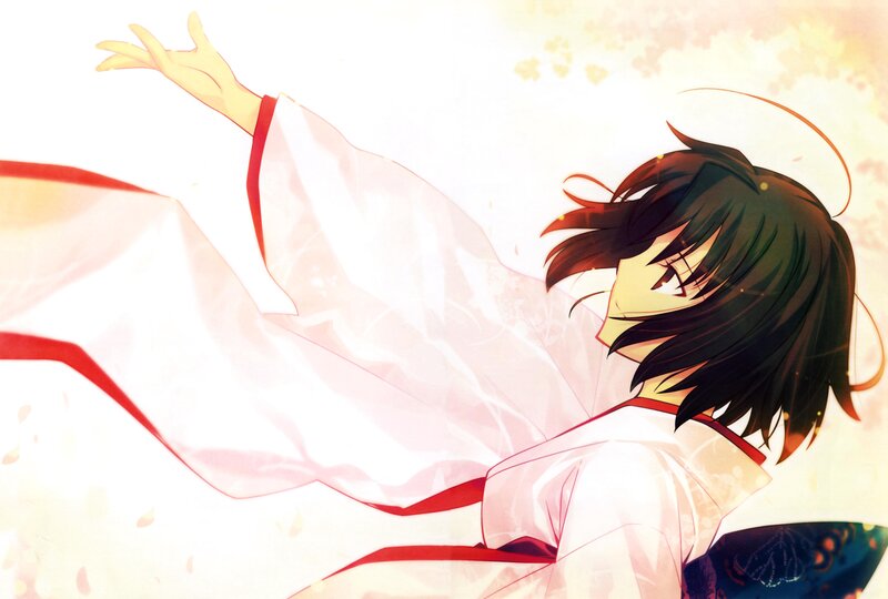 Anime Character in White Robe — Serene, Spring, Robes