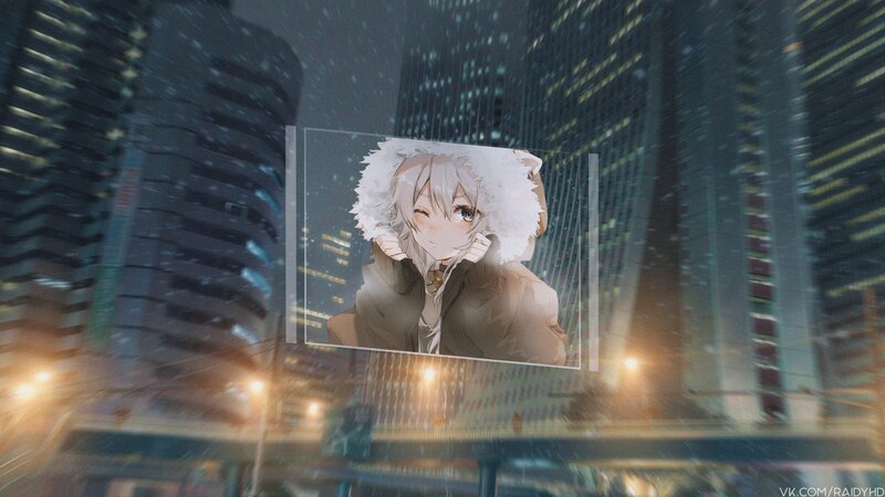 Anime Character in Winter Coat — Gray