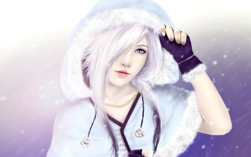 Anime Character in Winter Coat — White, Calm