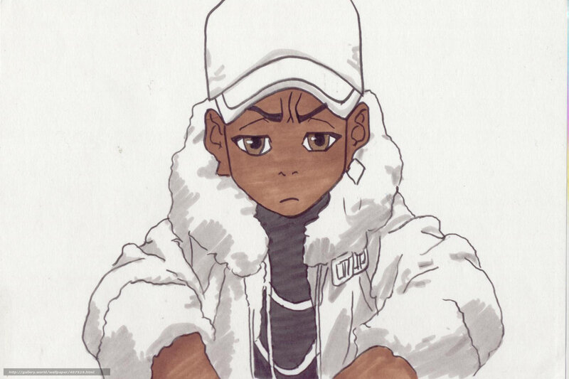 Anime Character in Winter Coat — White, Serious