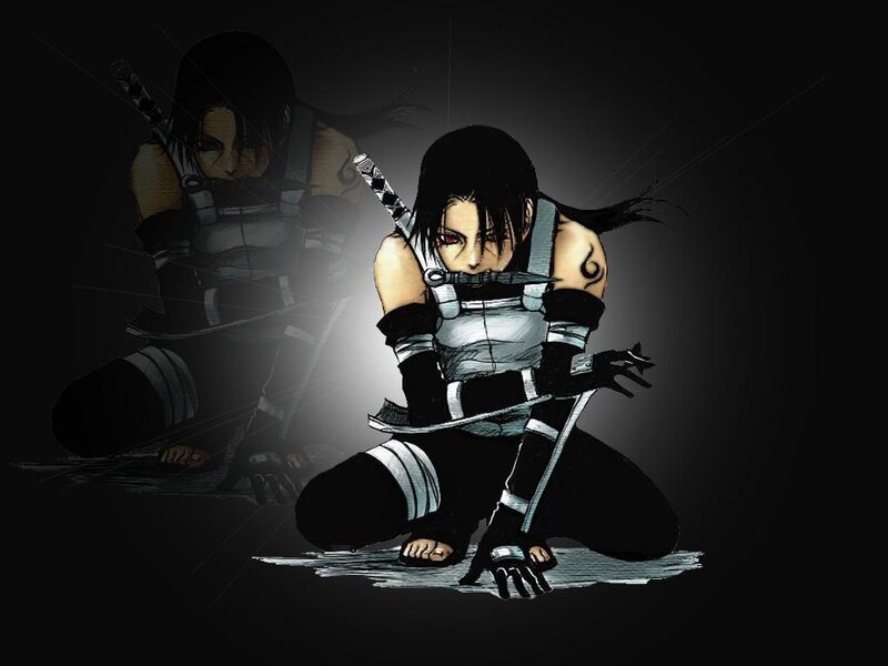 Anime Character Kneeling — Black, Dramatic, Manga