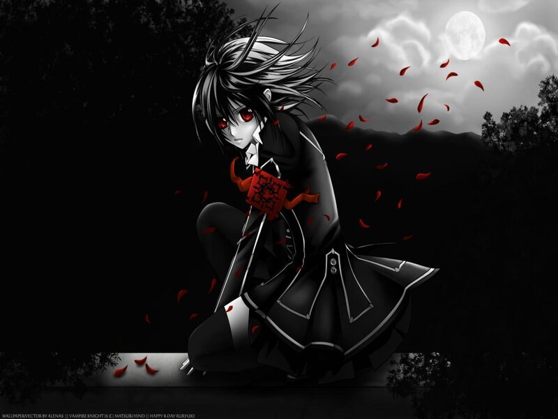 Anime Character Kneeling — Black, Dramatic, Night, Digital Art