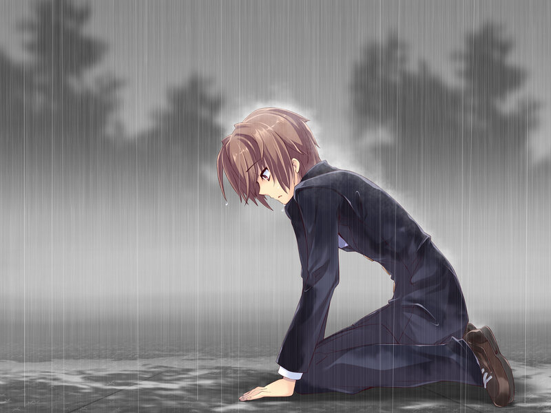 Anime Character Kneeling — Gray