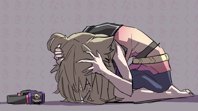 Anime Character Kneeling — Purple, Dramatic