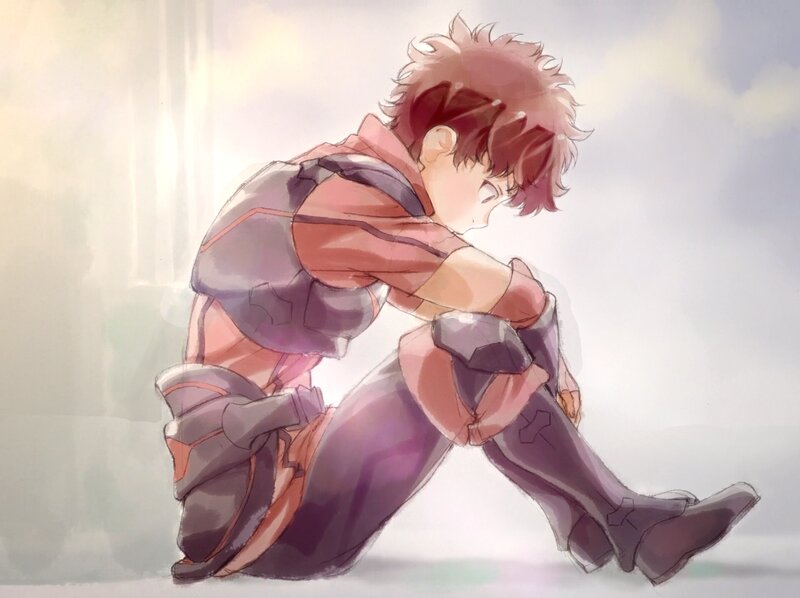 Anime Character Kneeling — Purple, Melancholic
