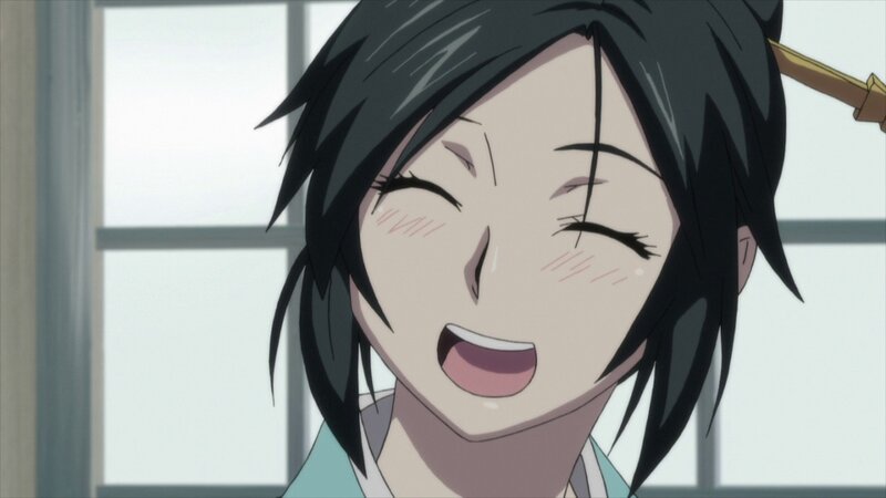 Anime Character Laughing — Black, Joyful, Window