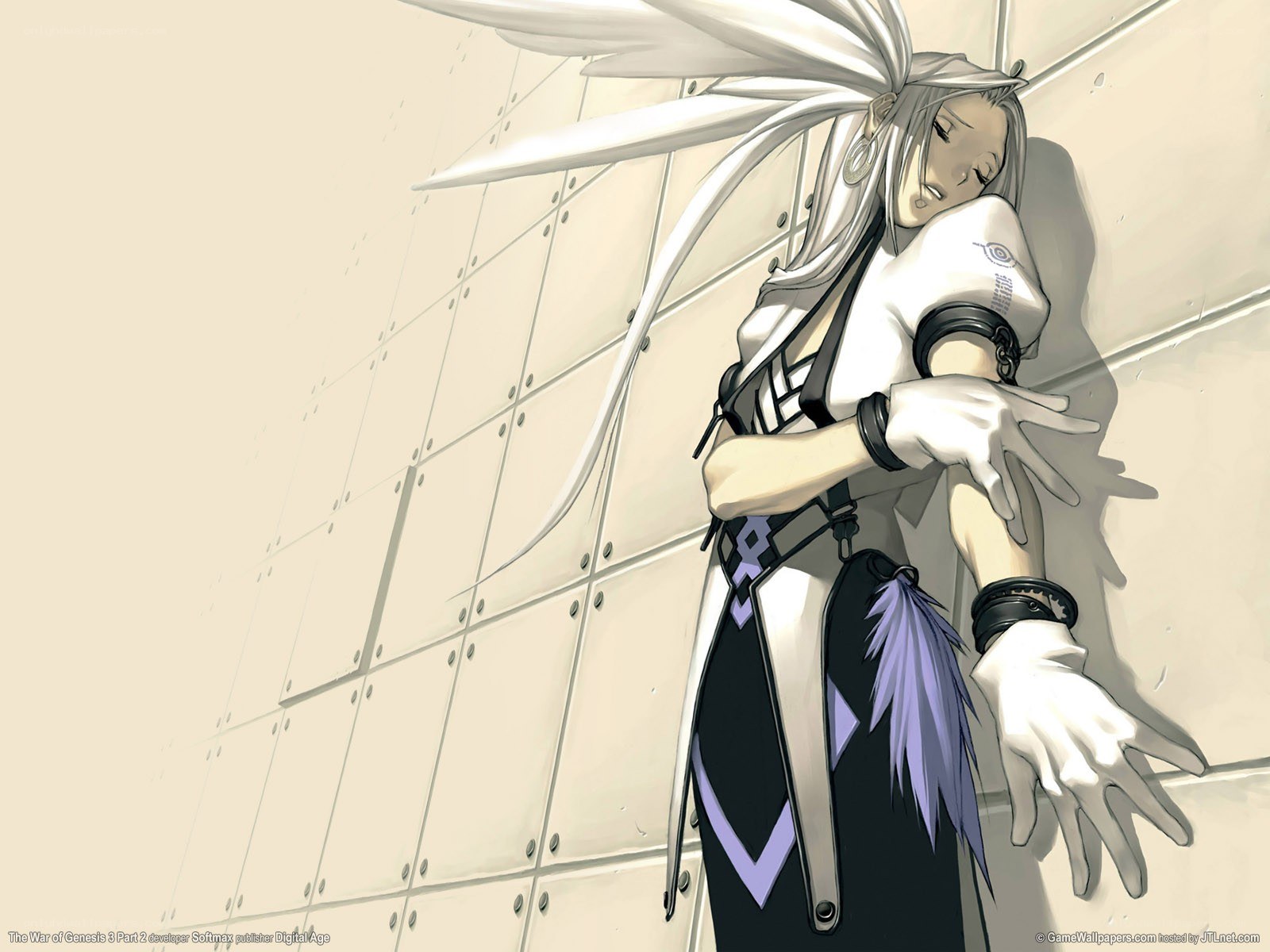 Anime character leaning against wall