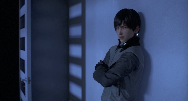Anime Character Leaning — Blue, Serious