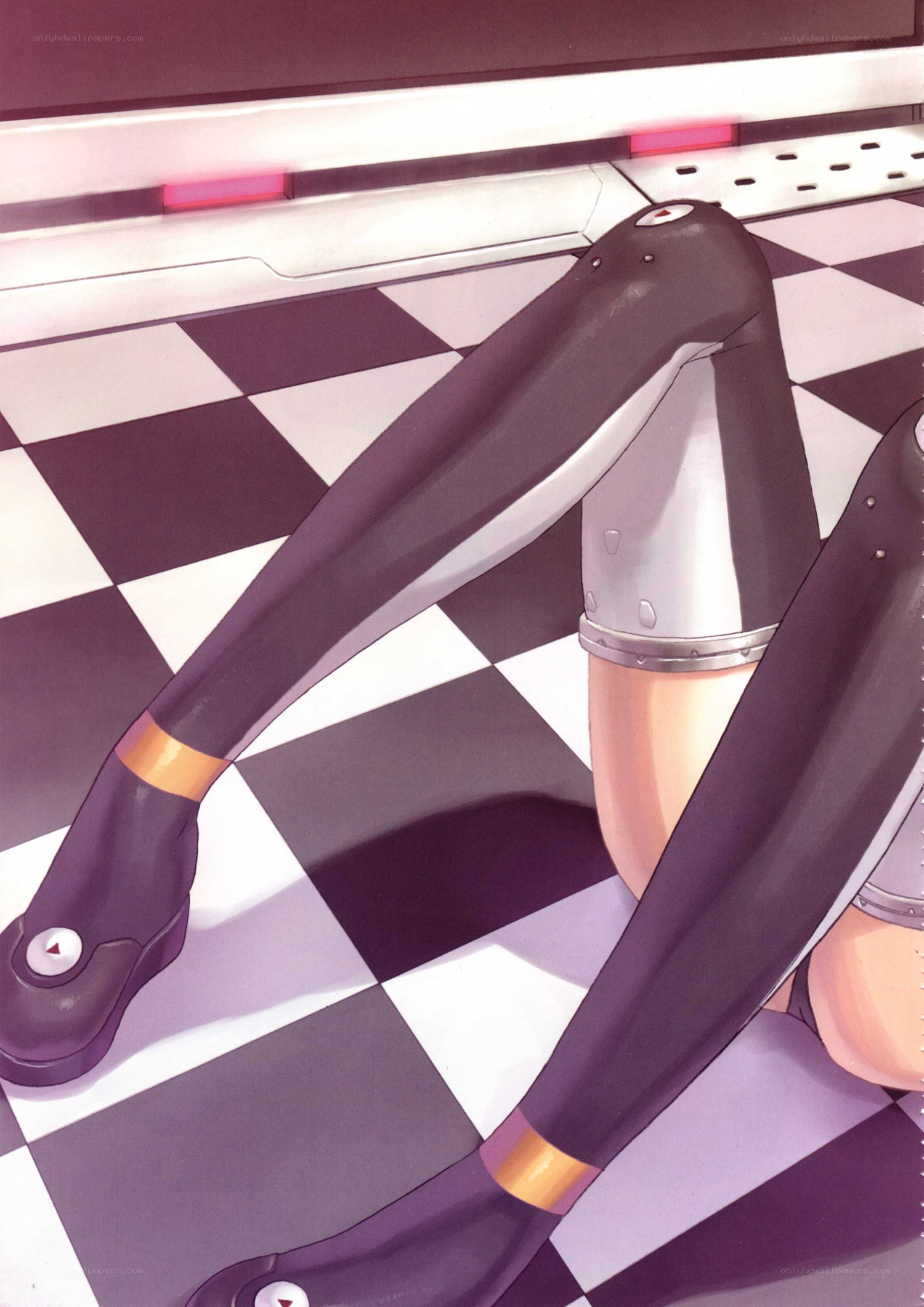 anime character legs on checkered floor