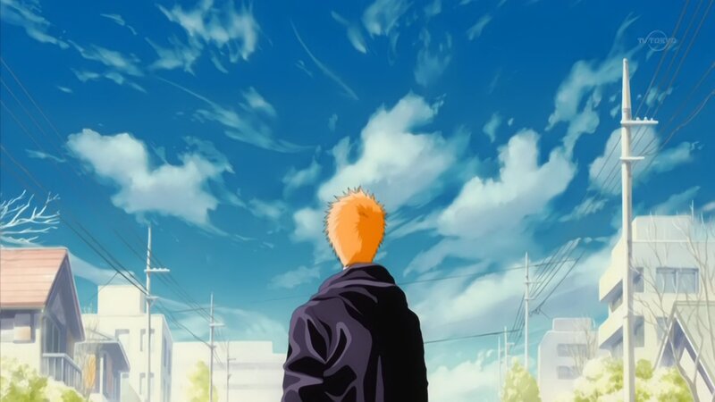 anime character looking at sky